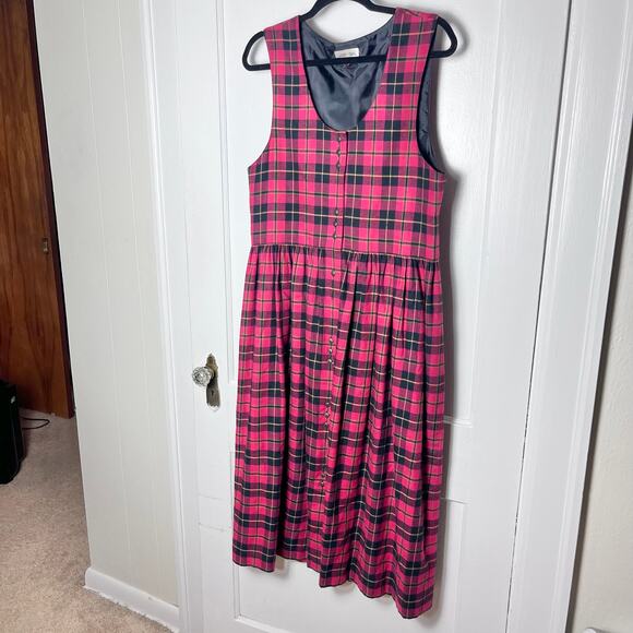 Susan Bristol Dresses & Skirts - Vintage Susan Bristol Red Black Plaid Pinafore Midi Flannel Holiday Dress Size 8